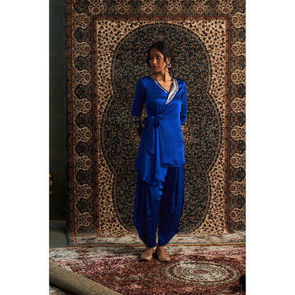 Charkhee Blue Prarambh Embroidered Wrap Kurti with Salwar (Set of 2)