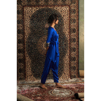 Charkhee Blue Prarambh Embroidered Wrap Kurti with Salwar (Set of 2)