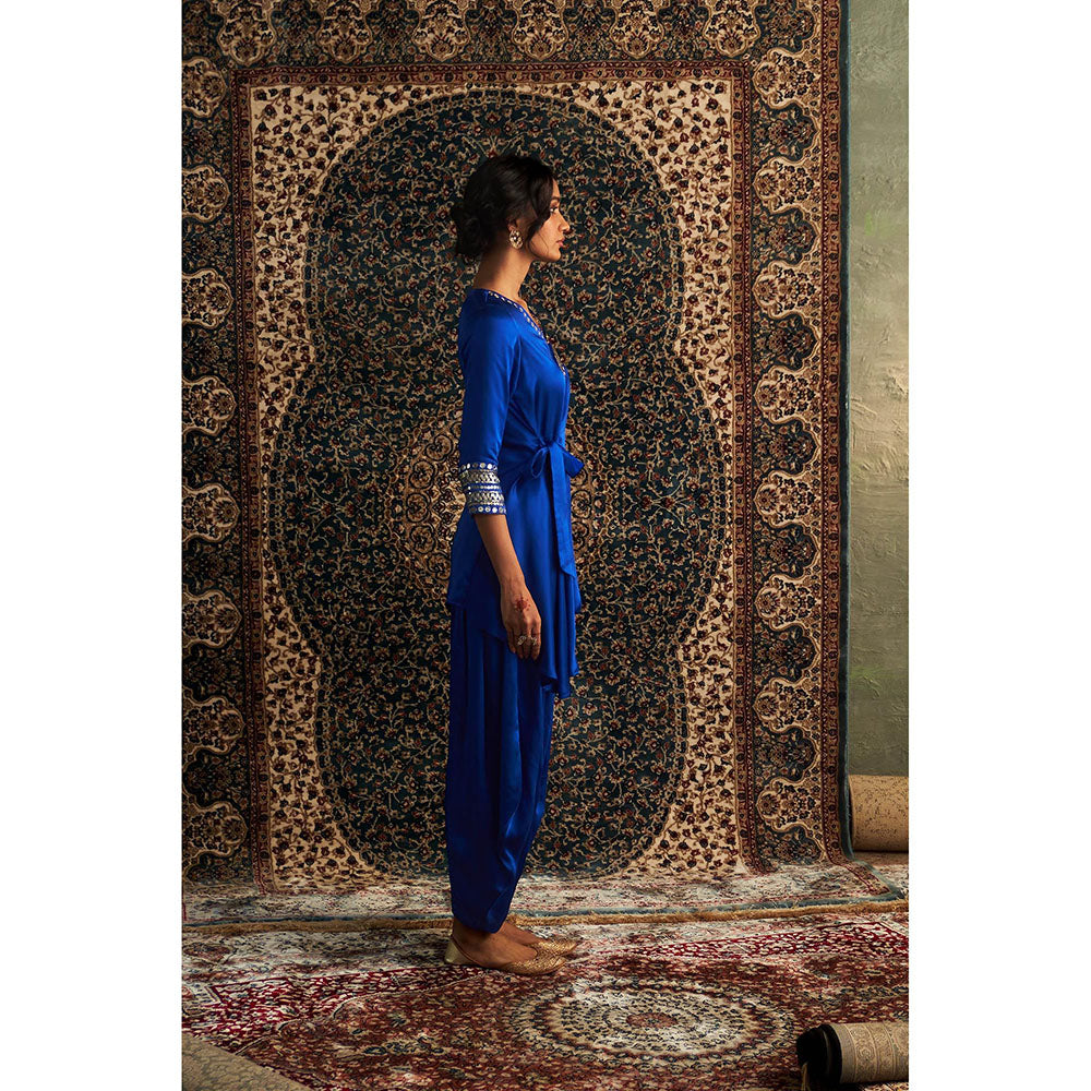 Charkhee Blue Prarambh Embroidered Wrap Kurti with Salwar (Set of 2)