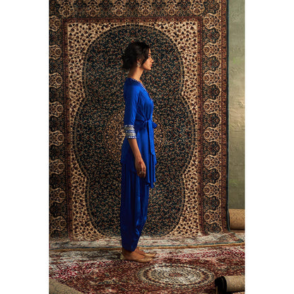 Charkhee Blue Prarambh Embroidered Wrap Kurti with Salwar (Set of 2)