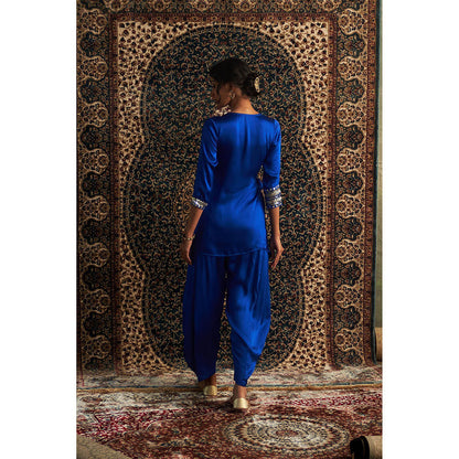 Charkhee Blue Prarambh Embroidered Wrap Kurti with Salwar (Set of 2)