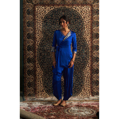 Charkhee Blue Prarambh Embroidered Wrap Kurti with Salwar (Set of 2)