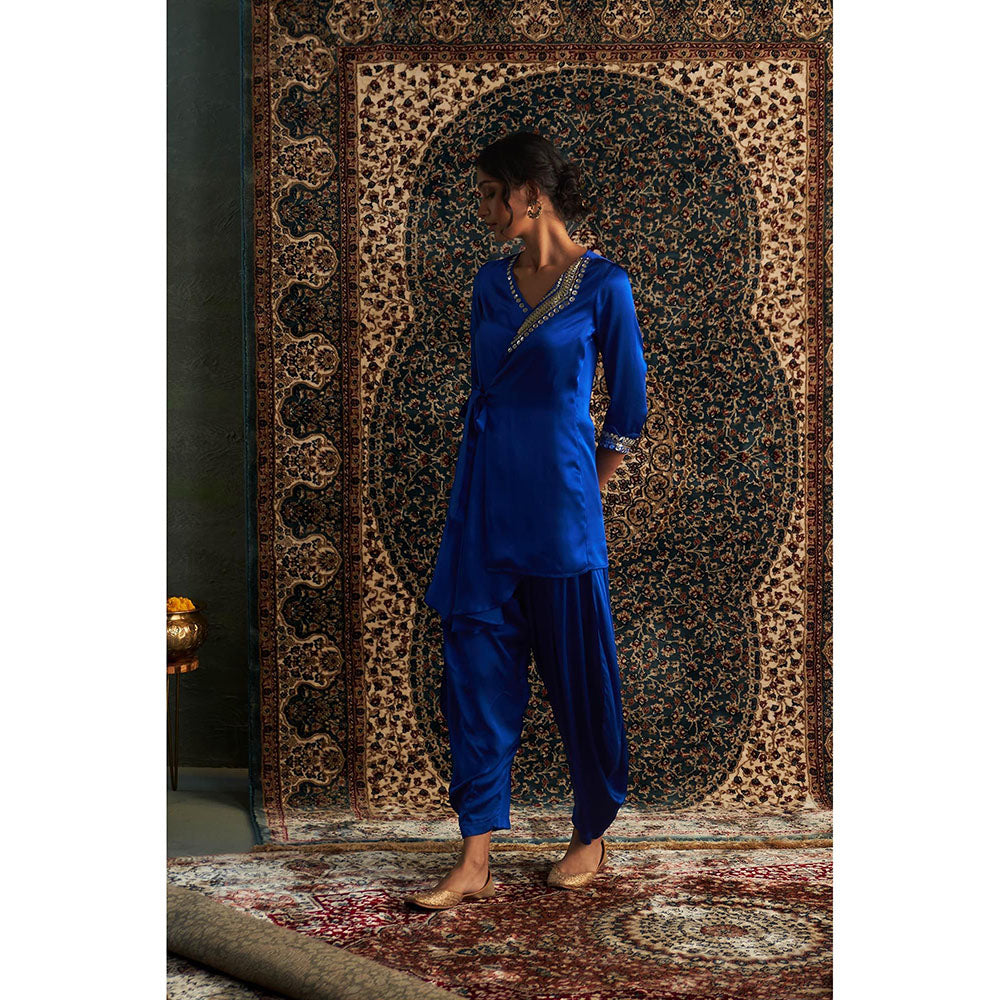 Charkhee Blue Prarambh Embroidered Wrap Kurti with Salwar (Set of 2)