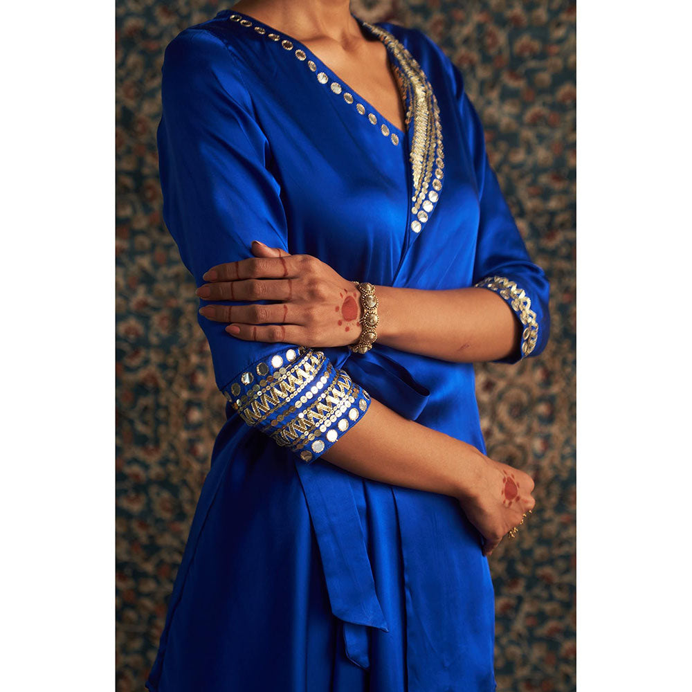 Charkhee Blue Prarambh Embroidered Wrap Kurti with Salwar (Set of 2)