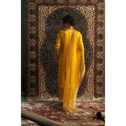 Charkhee Yellow Marigold Embroidered Kurta with Pant and Dupatta (Set of 3)