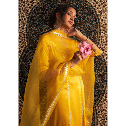 Charkhee Yellow Marigold Embroidered Kurta with Pant and Dupatta (Set of 3)