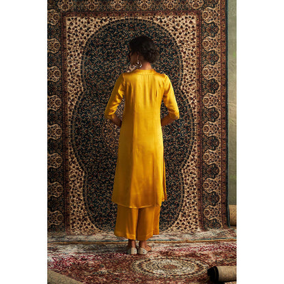 Charkhee Yellow Marigold Embroidered Kurta with Pant and Dupatta (Set of 3)