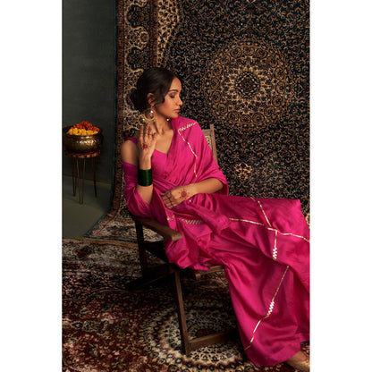 Charkhee Prarambh Rani Pink Embroidered Chanderi Saree with Stitched Blouse