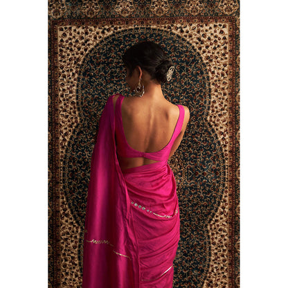 Charkhee Prarambh Rani Pink Embroidered Chanderi Saree with Stitched Blouse
