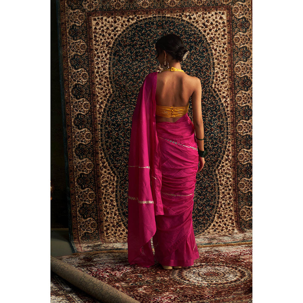Charkhee Pink Prarambh Embroidered Chanderi Saree with Stitched Blouse