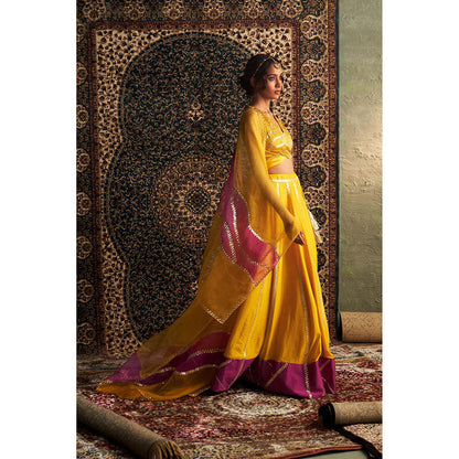 Charkhee Yellow Prarambh Embroidered Lehenga with Blouse and Dupatta (Set of 3)