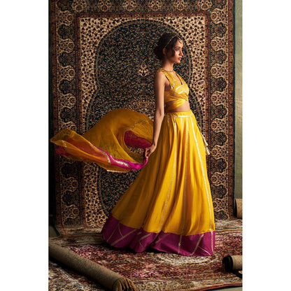 Charkhee Yellow Prarambh Embroidered Lehenga with Blouse and Dupatta (Set of 3)