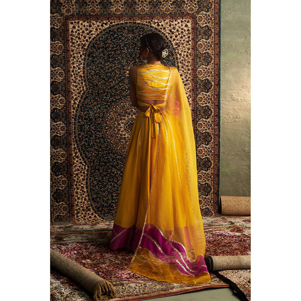Charkhee Yellow Prarambh Embroidered Lehenga with Blouse and Dupatta (Set of 3)