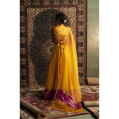 Charkhee Yellow Prarambh Embroidered Lehenga with Blouse and Dupatta (Set of 3)