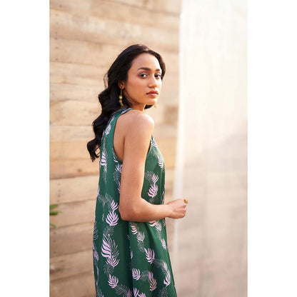Charkhee Green Printed Sleeveless Co-Ord (Set of 2)