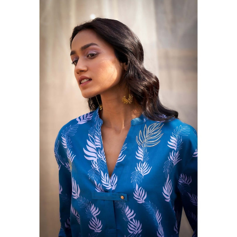 Charkhee Blue Printed Co-Ord (Set of 2)