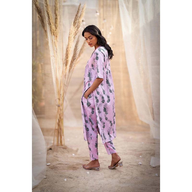 Charkhee Purple Printed Gathered V Neck Kurta with Pant and Dupatta (Set of 3)