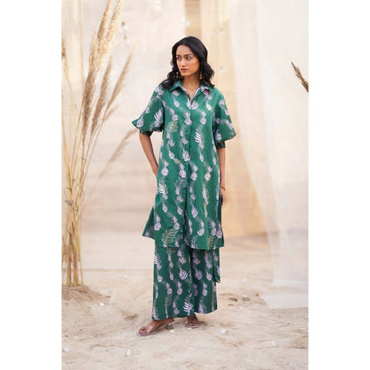 Charkhee Green Hi Lo Printed Co-Ord (Set of 2)