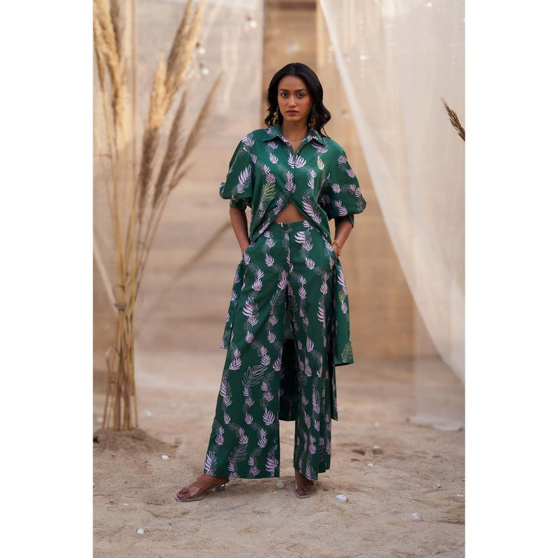 Charkhee Green Hi Lo Printed Co-Ord (Set of 2)
