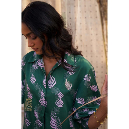Charkhee Green Hi Lo Printed Co-Ord (Set of 2)