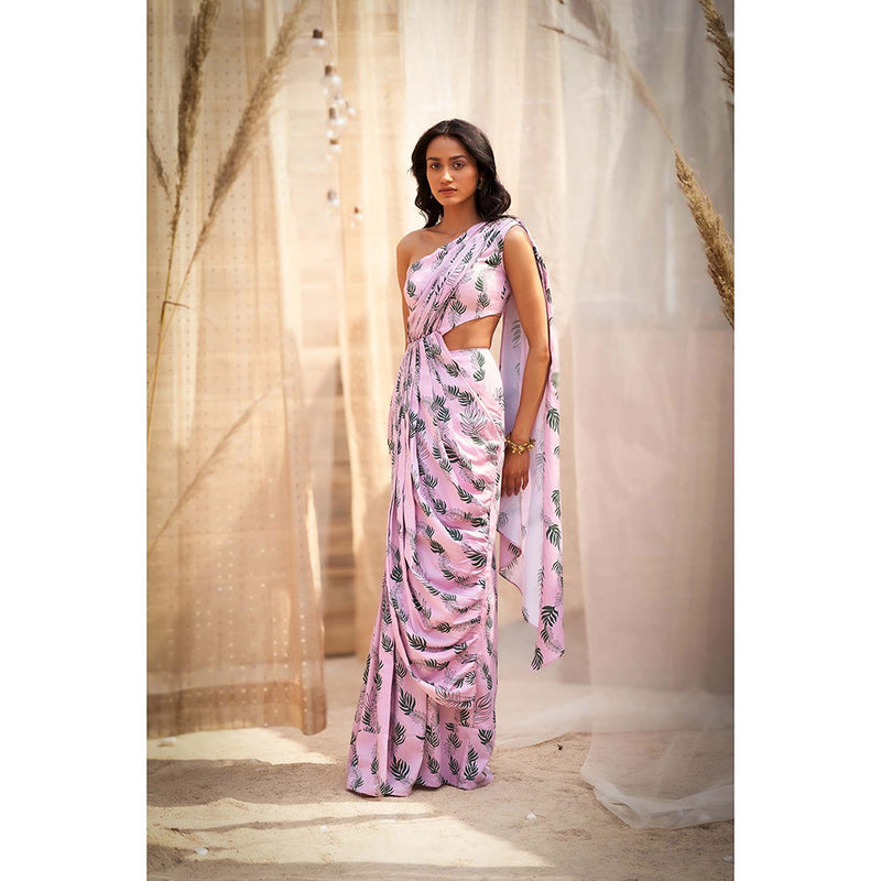Charkhee Lavender Drape Saree with Attached Blouse