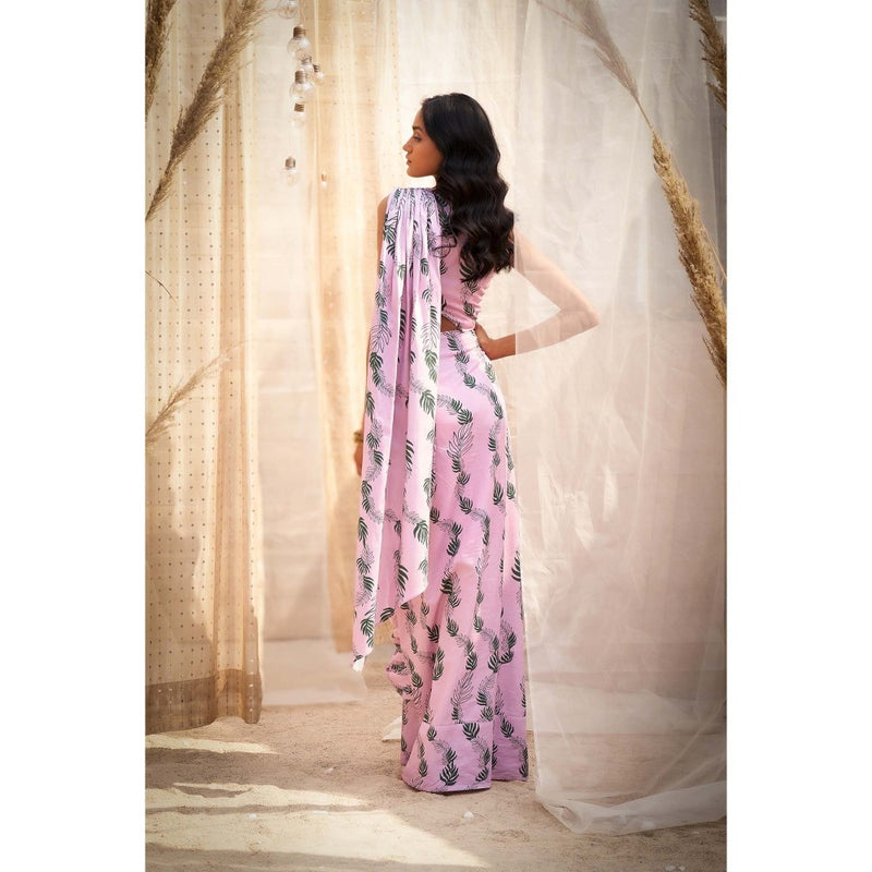 Charkhee Lavender Drape Saree with Attached Blouse