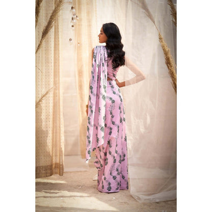 Charkhee Lavender Drape Saree with Attached Blouse