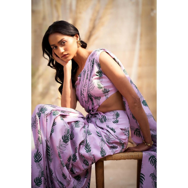 Charkhee Lavender Drape Saree with Attached Blouse