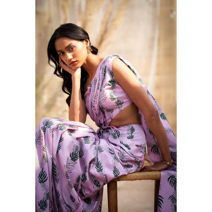 Charkhee Lavender Drape Saree with Attached Blouse