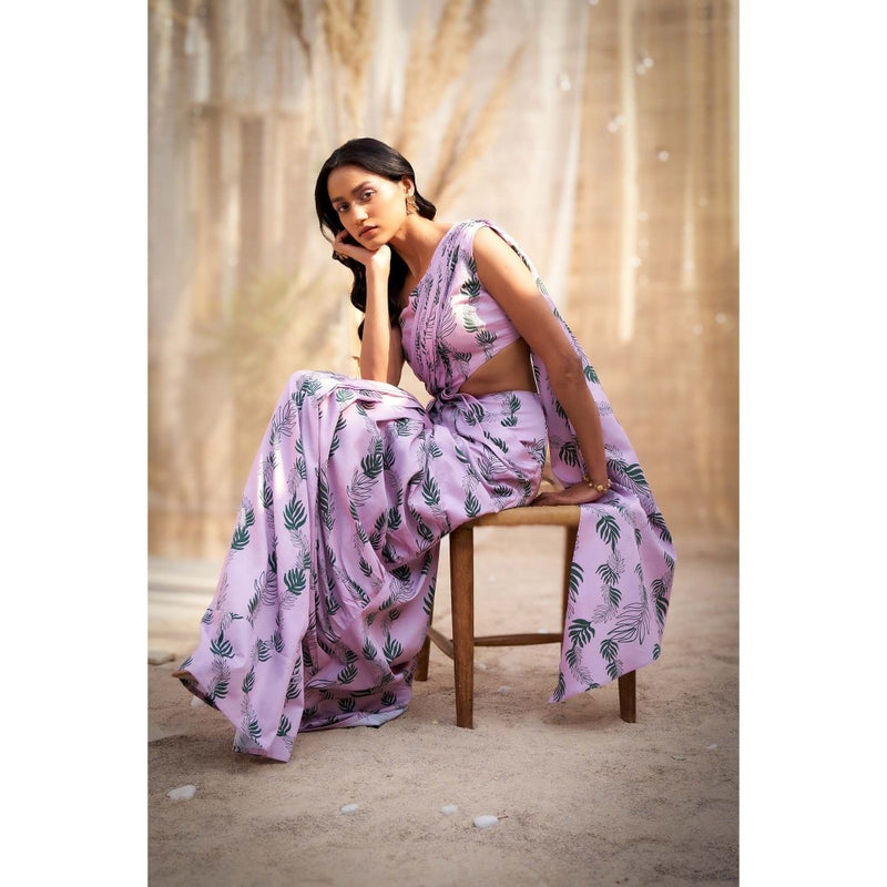 Charkhee Lavender Drape Saree with Attached Blouse