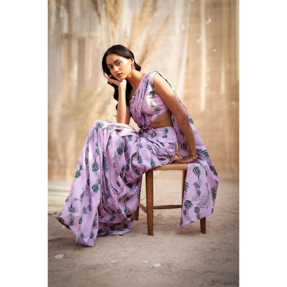 Charkhee Lavender Drape Saree with Attached Blouse