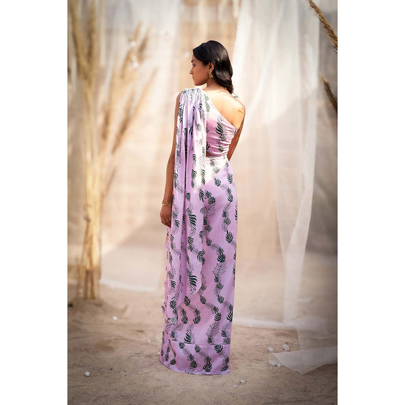 Charkhee Lavender Drape Saree with Attached Blouse