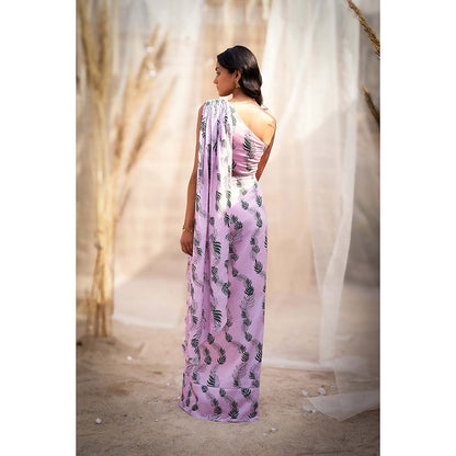 Charkhee Lavender Drape Saree with Attached Blouse