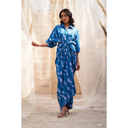 Charkhee Blue Drape Maxi Dress