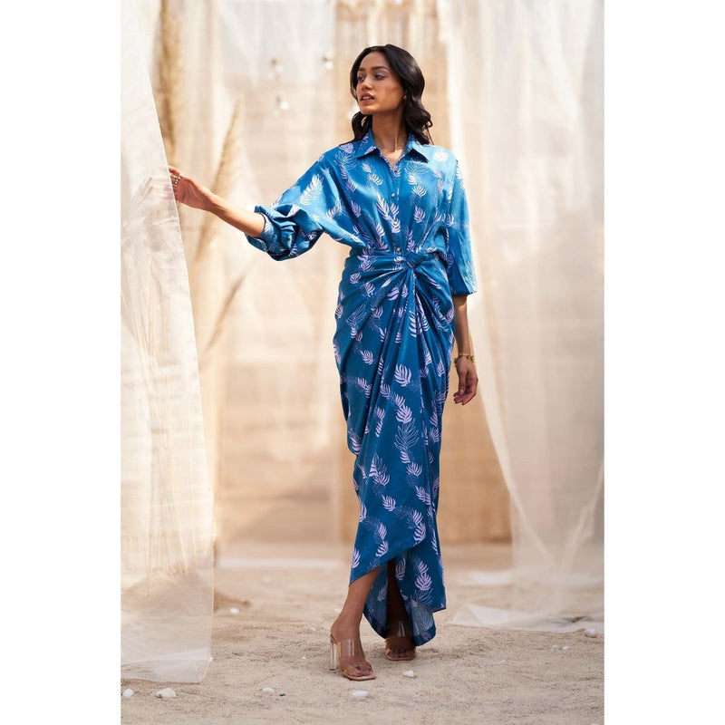 Charkhee Blue Drape Maxi Dress