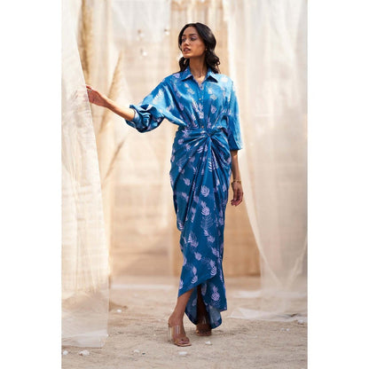 Charkhee Blue Drape Maxi Dress