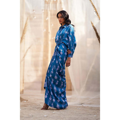 Charkhee Blue Drape Maxi Dress