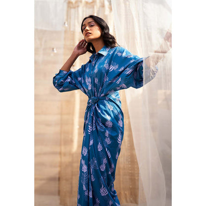 Charkhee Blue Drape Maxi Dress