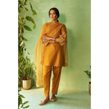 Charkhee Mustard Kinaara Short Kurti with Salwar and Dupatta