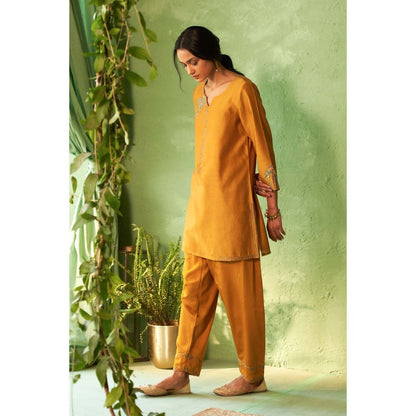 Charkhee Mustard Kinaara Short Kurti with Salwar and Dupatta