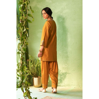Charkhee Mustard Kinaara Short Kurti with Salwar and Dupatta