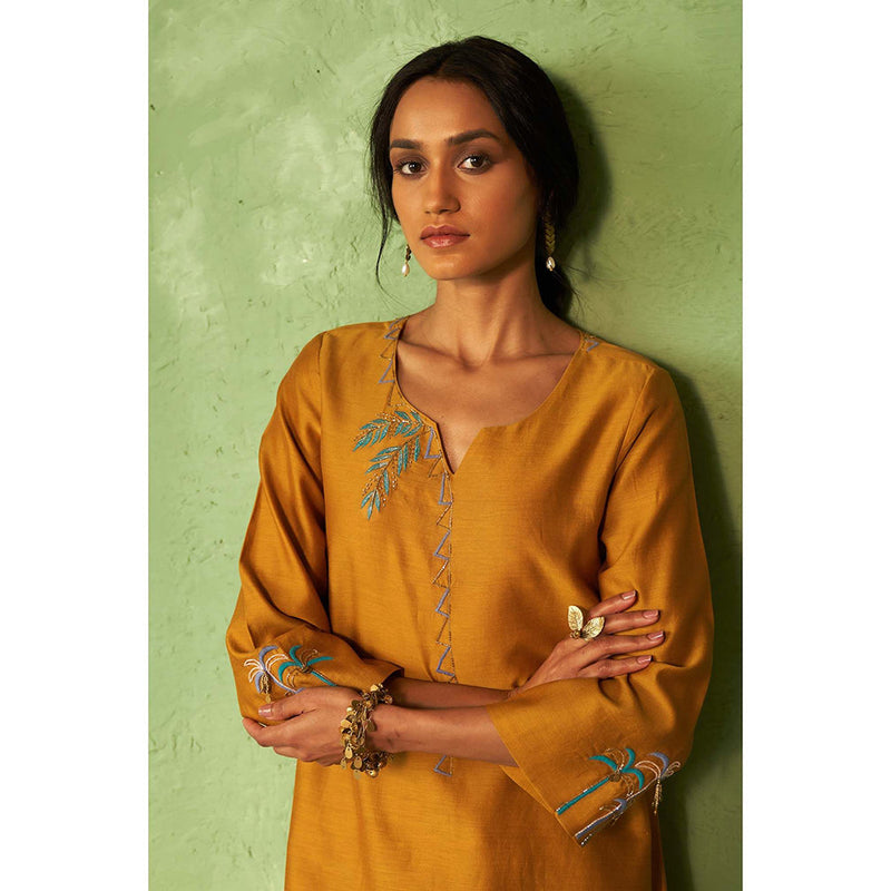 Charkhee Mustard Kinaara Short Kurti with Salwar and Dupatta