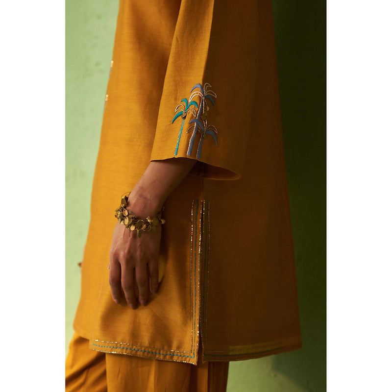 Charkhee Mustard Kinaara Short Kurti with Salwar and Dupatta