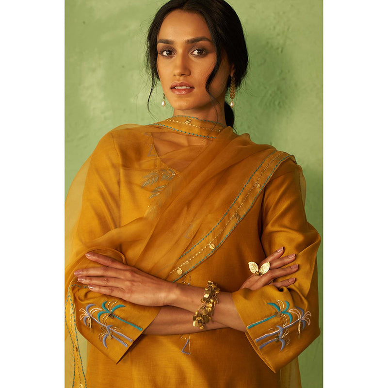 Charkhee Mustard Kinaara Short Kurti with Salwar and Dupatta