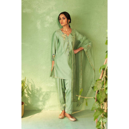 Charkhee Green Kinaara Short Kurti with Salwar and Dupatta