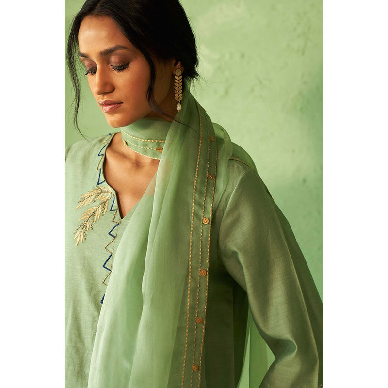 Charkhee Green Kinaara Short Kurti with Salwar and Dupatta