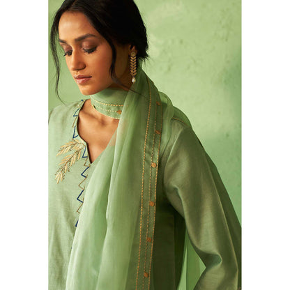 Charkhee Green Kinaara Short Kurti with Salwar and Dupatta