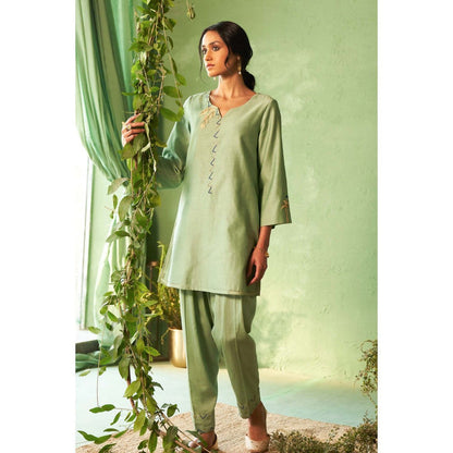 Charkhee Green Kinaara Short Kurti with Salwar and Dupatta