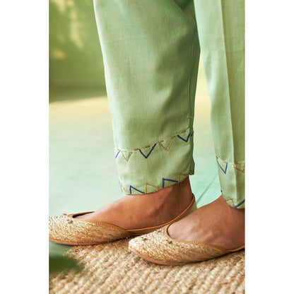 Charkhee Green Kinaara Short Kurti with Salwar and Dupatta