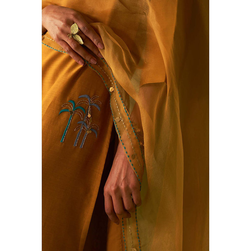 Charkhee Mustard Kinaara Kurta with Pant and Dupatta